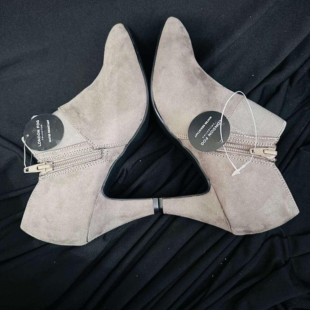 London Fog Women's Taupe Faux Suede Ankle Booties with Zipper